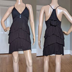 VINTAGE Y2K Bebe Black Mini Dress Ruffle Fairycore Grunge Whimsigoth Size S